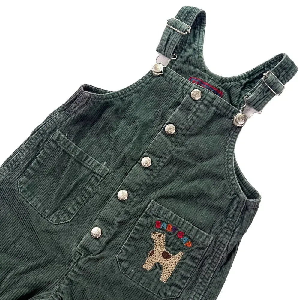 Vintage Baby GAP Corduroy Overalls 18-24M Green Explorers Dog Embroidered Snap